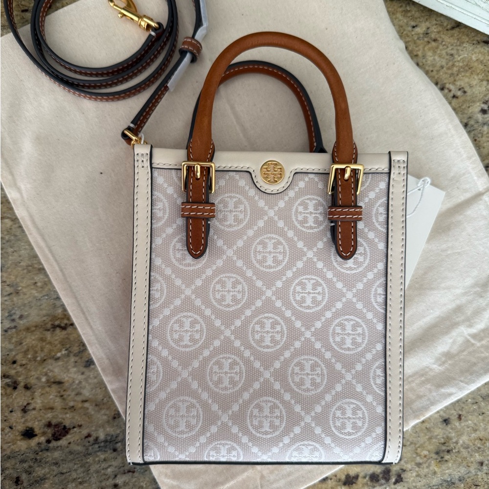 Tory Burch T monogram mini tote in ivory color - Picture 4 of 10